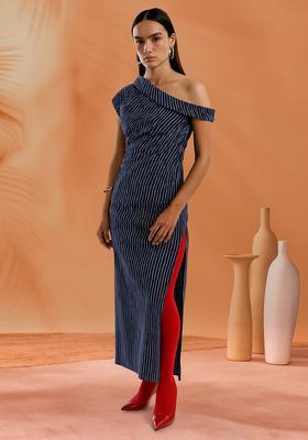Blue Striped Cotton Denim Dress