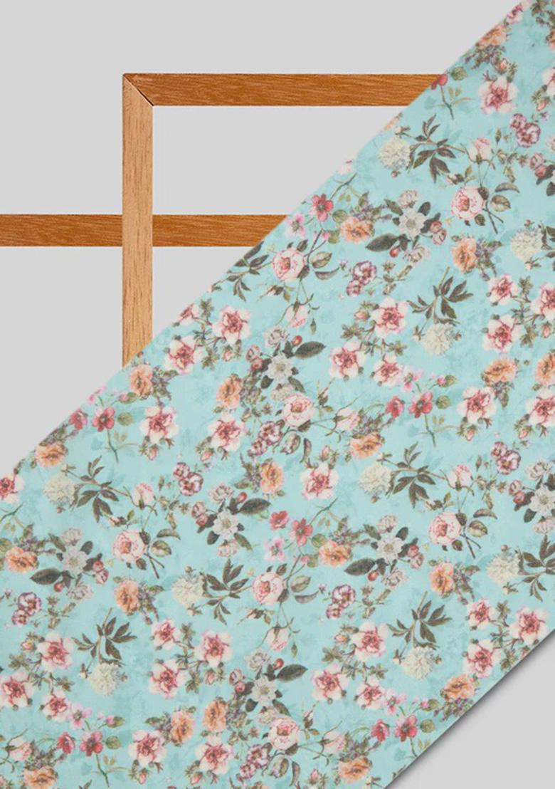 Pastel Blue Printed Georgette Pre Draped Saree Set - Indya