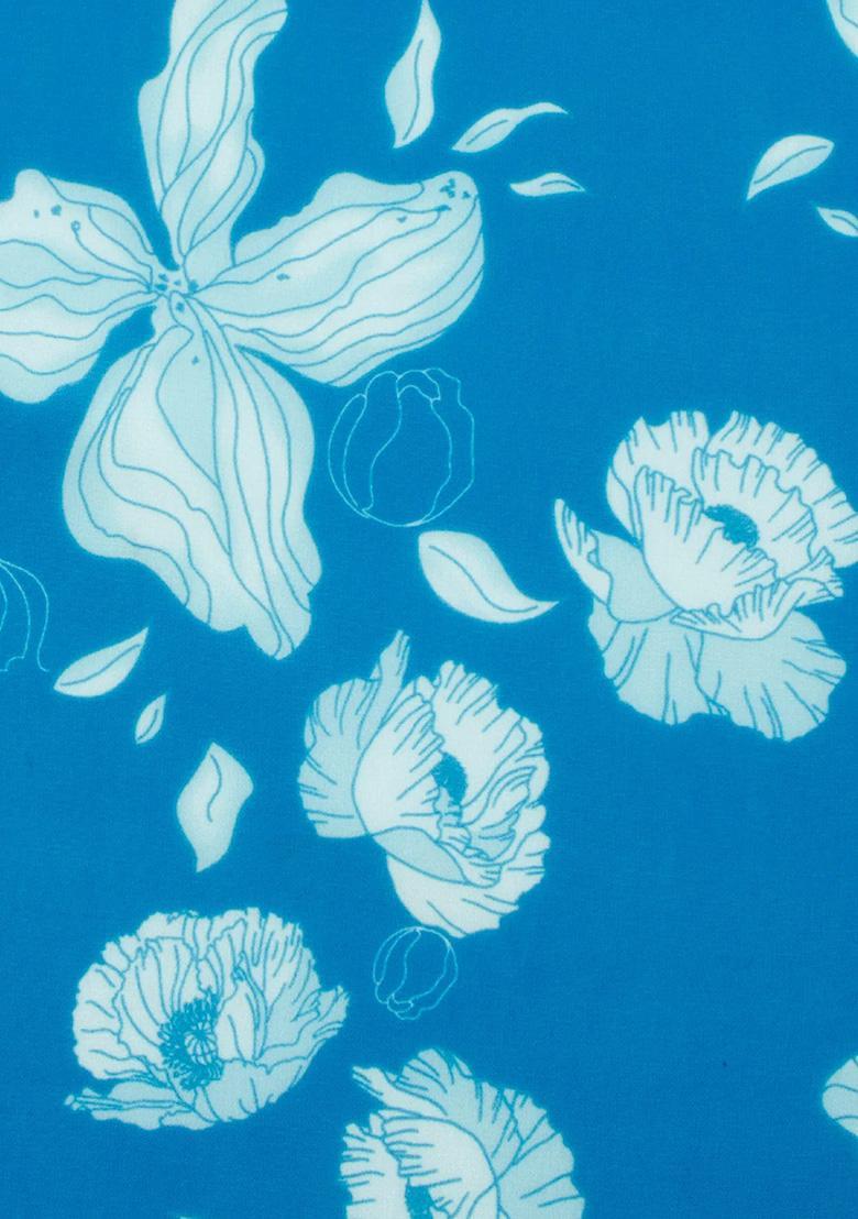 Blue Printed Georgette Pre Draped Saree Set - Indya