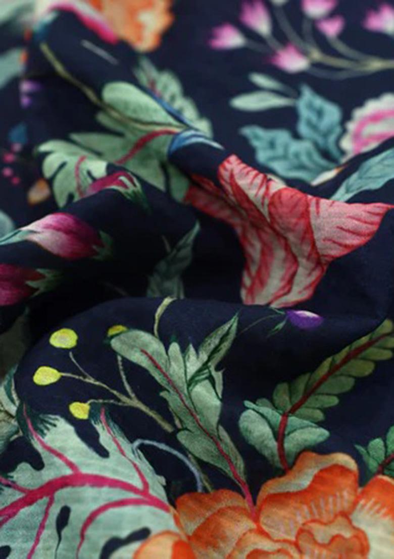 Multicolor Printed Pre Draped Saree Set - Indya