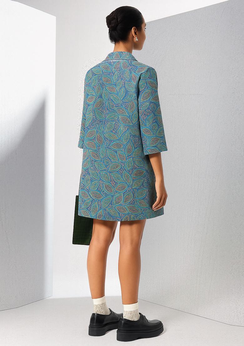 Blue Embroidered Denim Dress - Indya