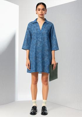 Blue Embroidered Denim Dress