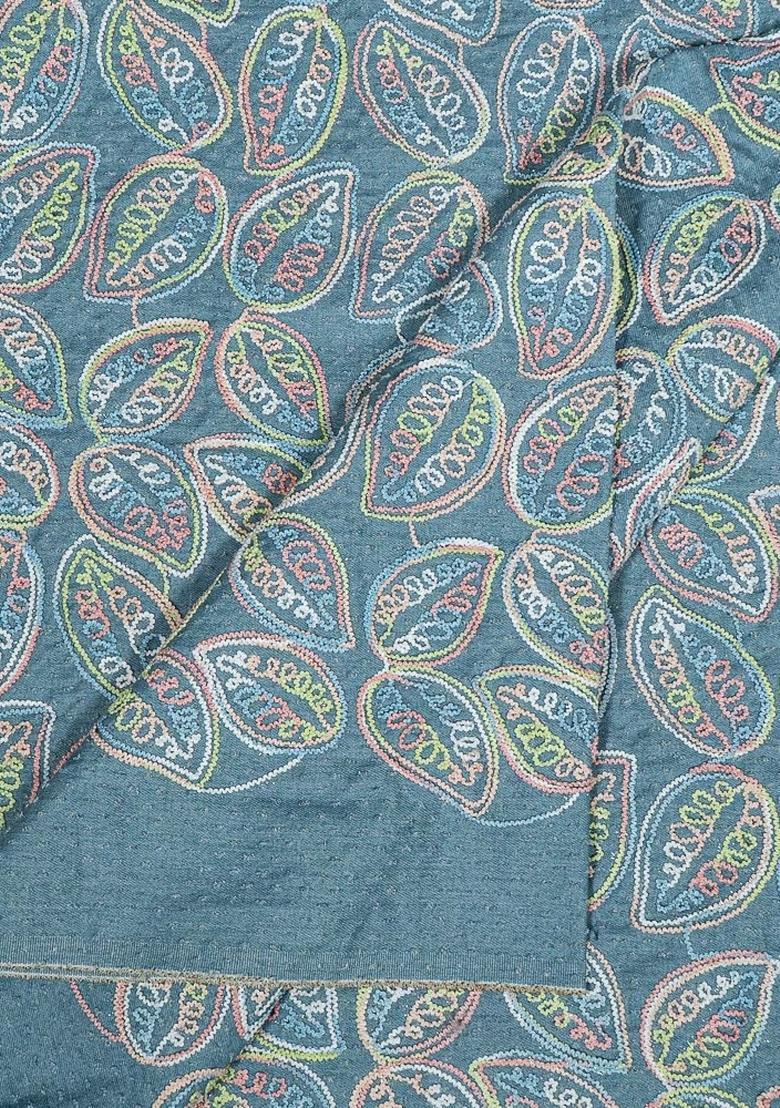 Blue Embroidered Denim Dress - Indya