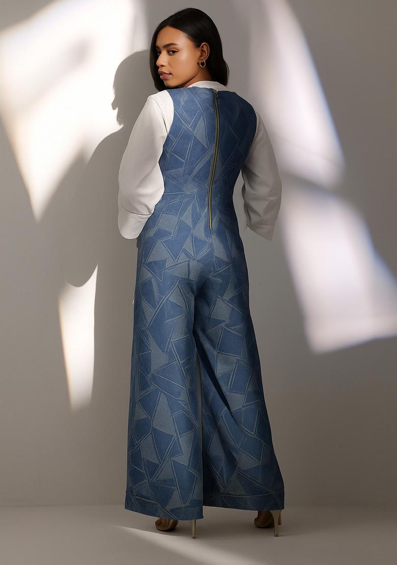 Light Blue Jacquard Denim Dress - Indya