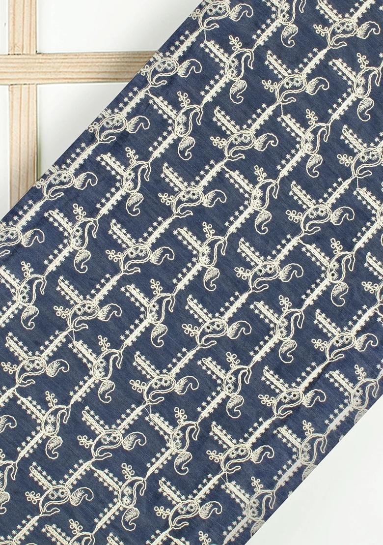 Dark Blue Embroidered Denim Co-Ord Set - Indya