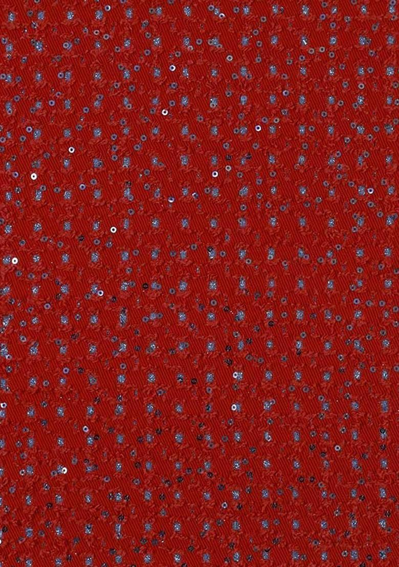 Red Sequin Cotton Denim Dress - Indya