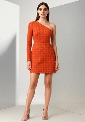 Red Sequin Cotton Denim Dress