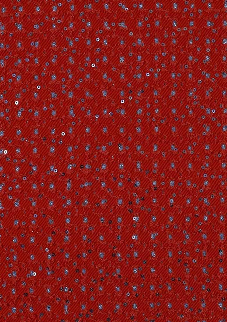 Red Sequin Cotton Denim Dress - Indya