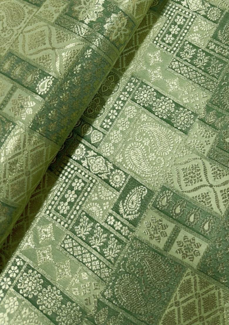 Green Embroidered Brocade Dress - Indya