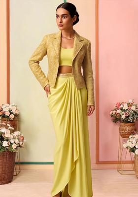 Green Embroidered Jacquard Fusion Set