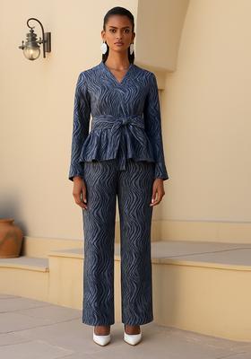 Blue Printed Cotton Denim Co-Ord Set