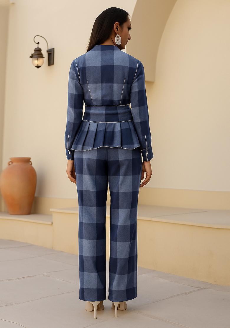 Blue Jacquard Cotton Denim Co-Ord Set - Indya