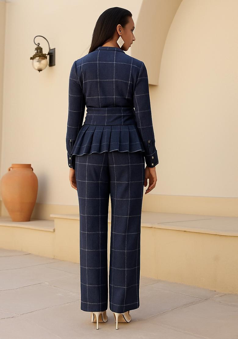 Blue Jacquard Cotton Denim Co-Ord Set - Indya