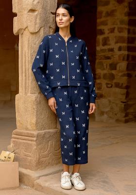 Dark Blue Embroidered Denim Jacket Cords