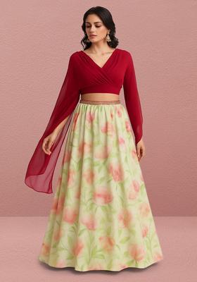 Light Green Printed Organza Lehenga Set