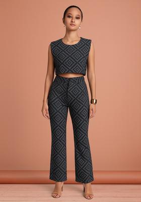 Dark Grey Jacquard Cotton Denim Co-Ord Set