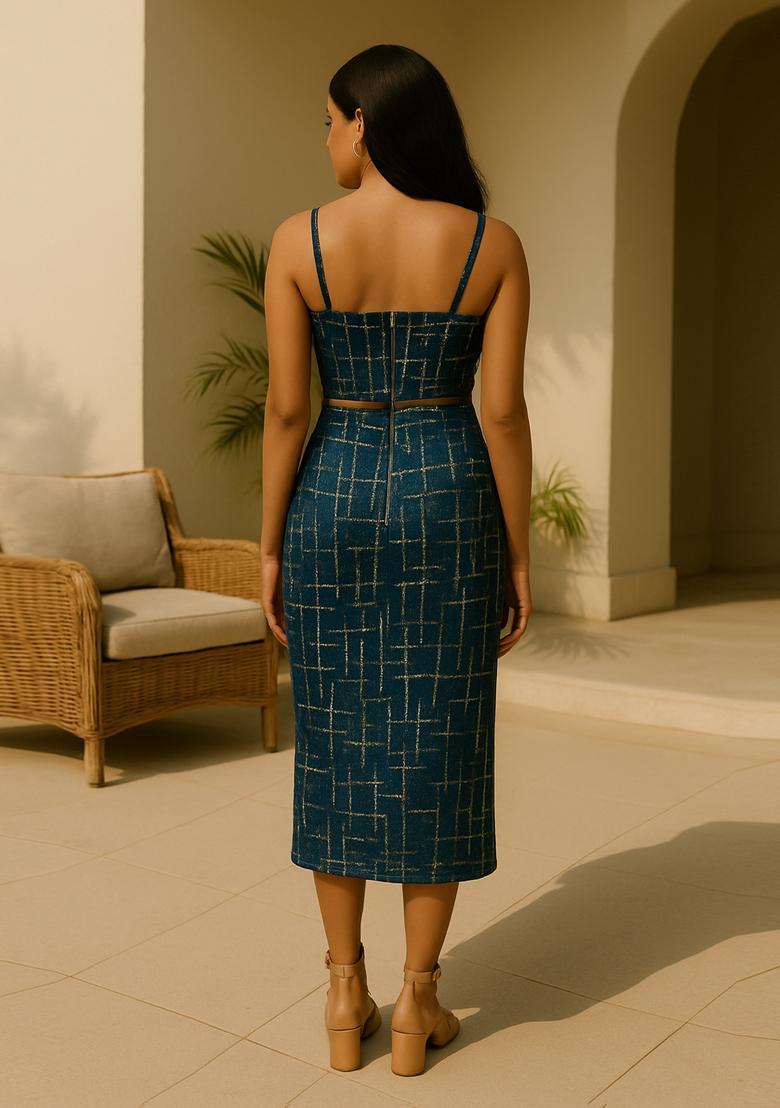 Blue Sequin Denim Co-Ord Set - Indya