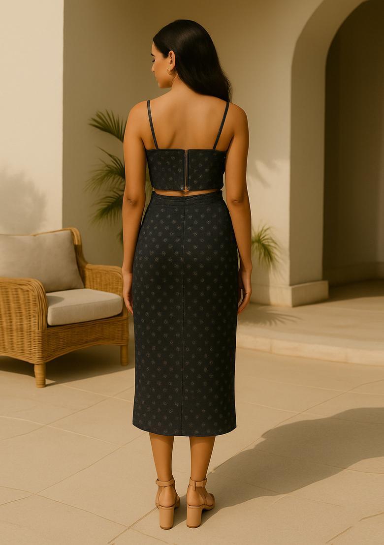 Black Printed Denim Co-Ord Set - Indya