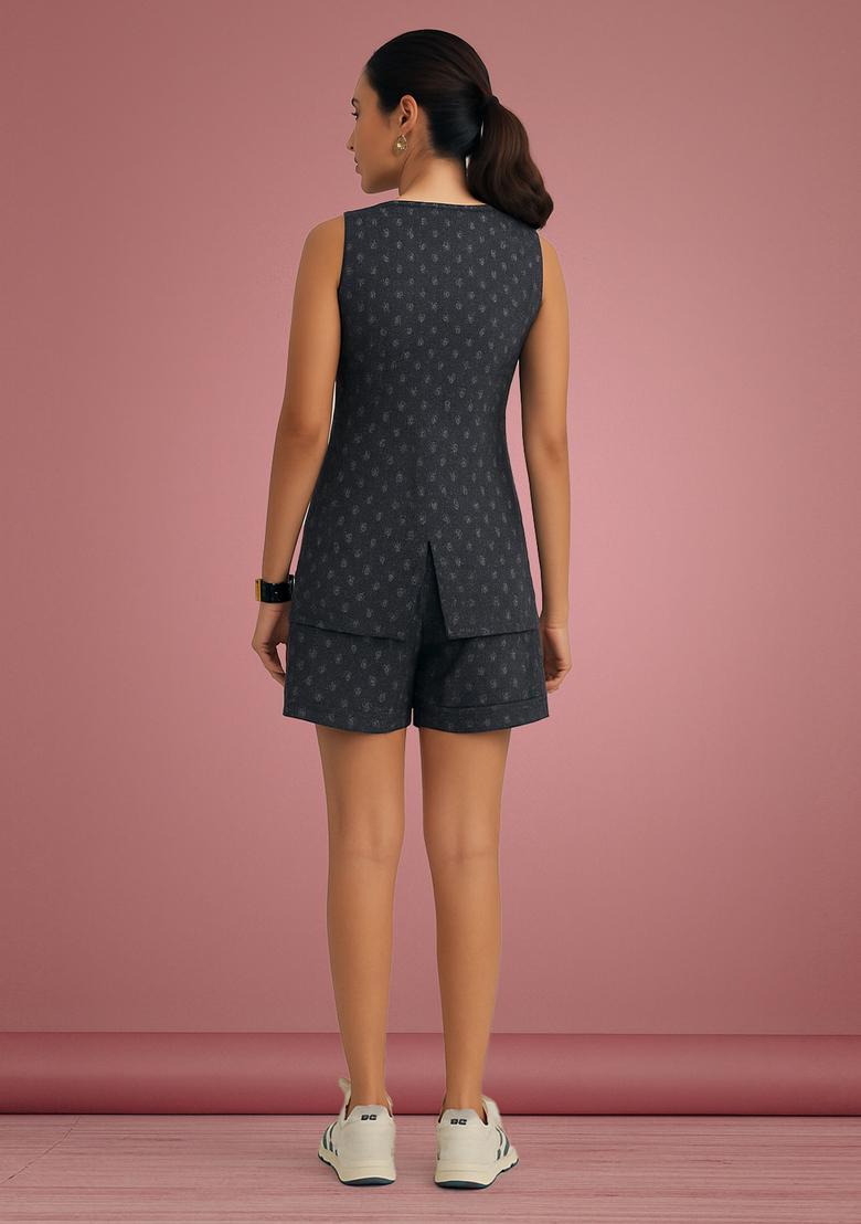 Black Printed Denim Jacket Cords - Indya