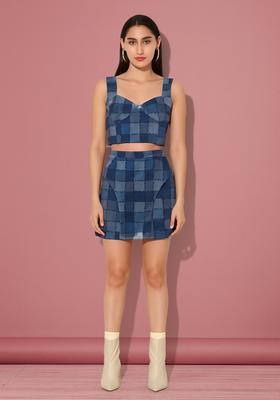 Blue Patchwork Cotton Denim Co-Ord Set