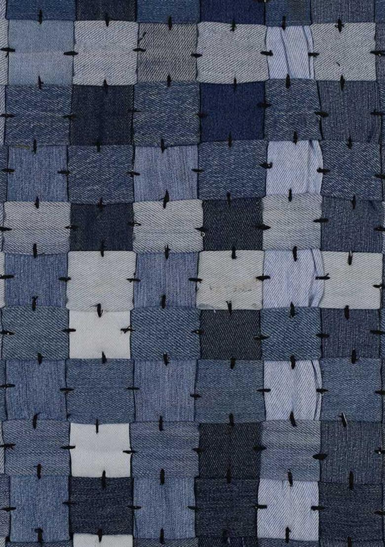 Blue Patchwork Cotton Denim Co-Ord Set - Indya