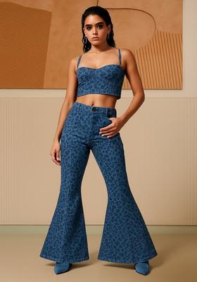 Blue Printed Cotton Denim Co-Ord Set