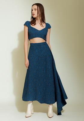 Blue Printed Denim Co-Ord Set