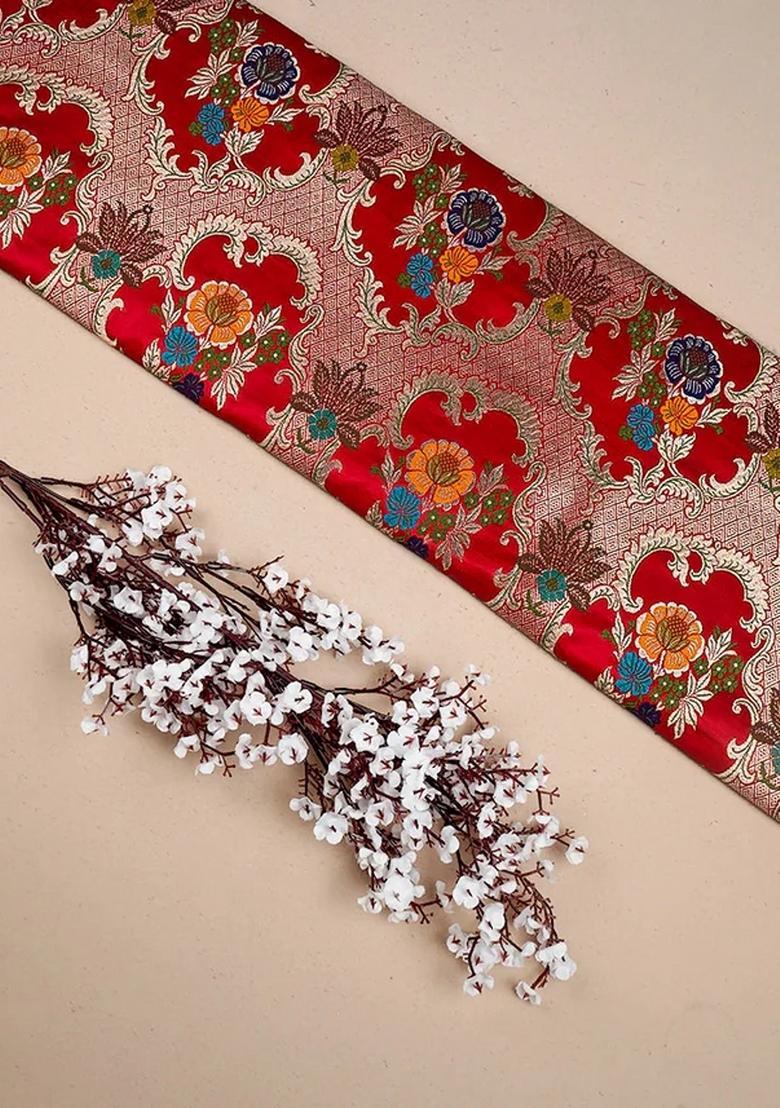 Red Embroidered Brocade Skirt Cord Set - Indya