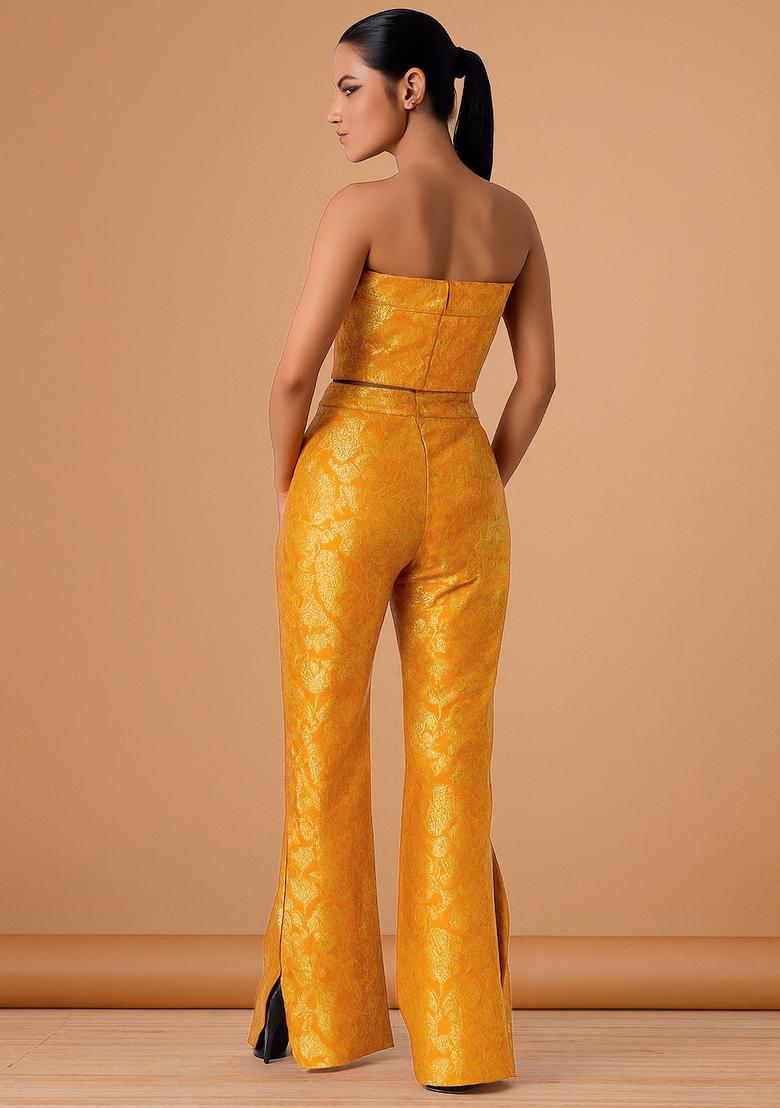 Orange Jacquard Brocade Co-Ord Set - Indya