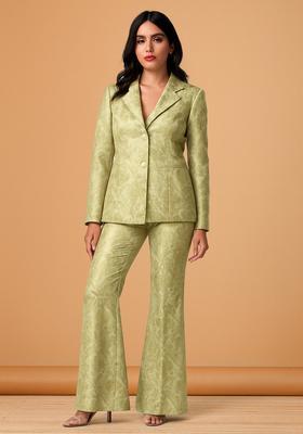 Pastel Green Jacquard Brocade Blazer Cords
