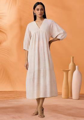 White Printed Chanderi Dress