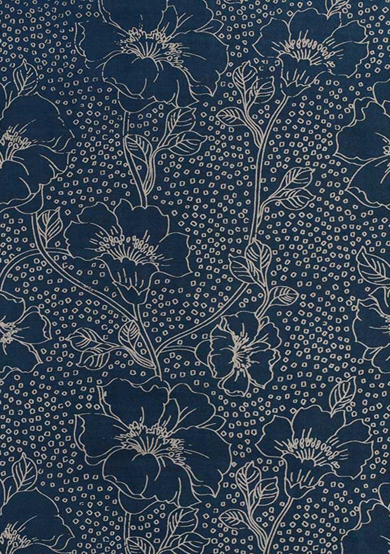 Blue Printed Chanderi Dress - Indya