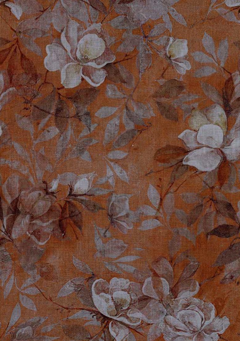 Orange Printed Linen Dress - Indya