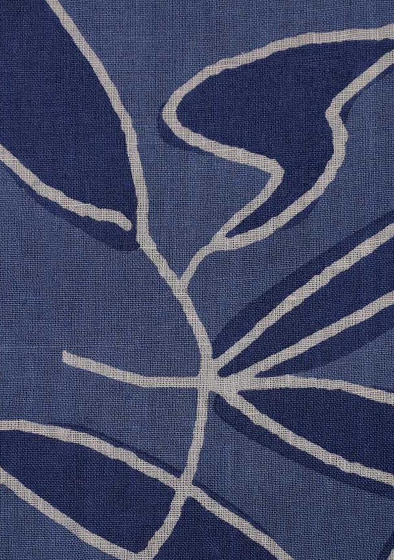 Blue Printed Linen Dress - Indya
