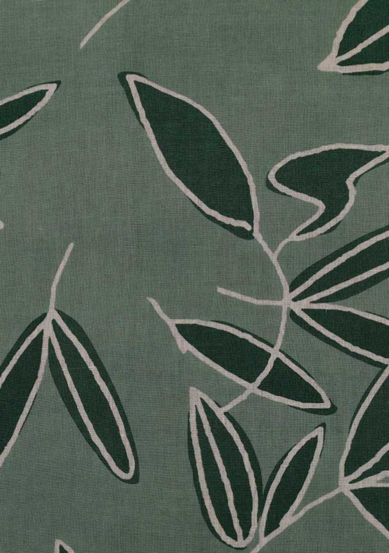 Sea Green Printed Linen Dress - Indya