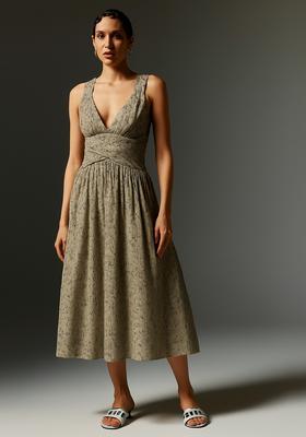 Grey Printed Linen Dress