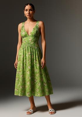 Light Green Printed Linen Dress