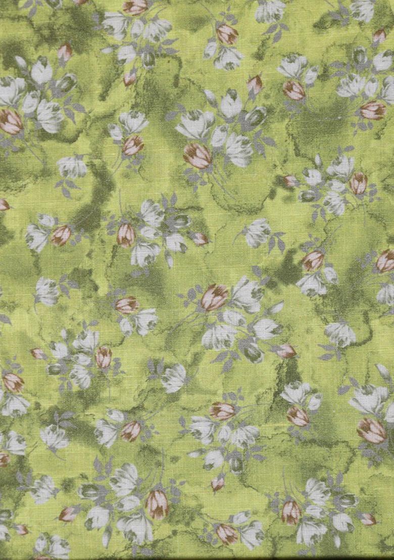 Light Green Printed Linen Dress - Indya