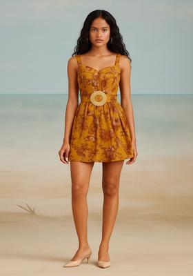 Mustard Yellow Printed Cotton Linen Dress