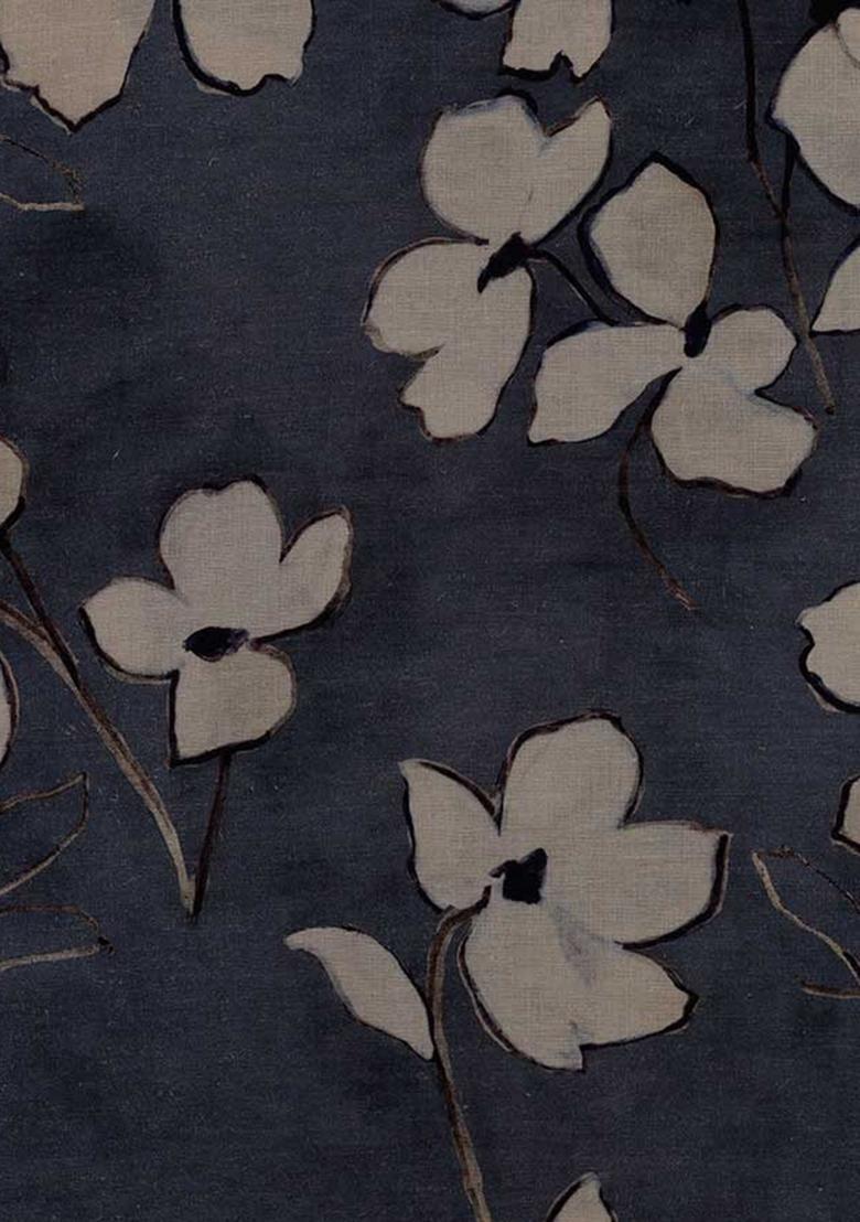 Blue Printed Cotton Linen Dress - Indya