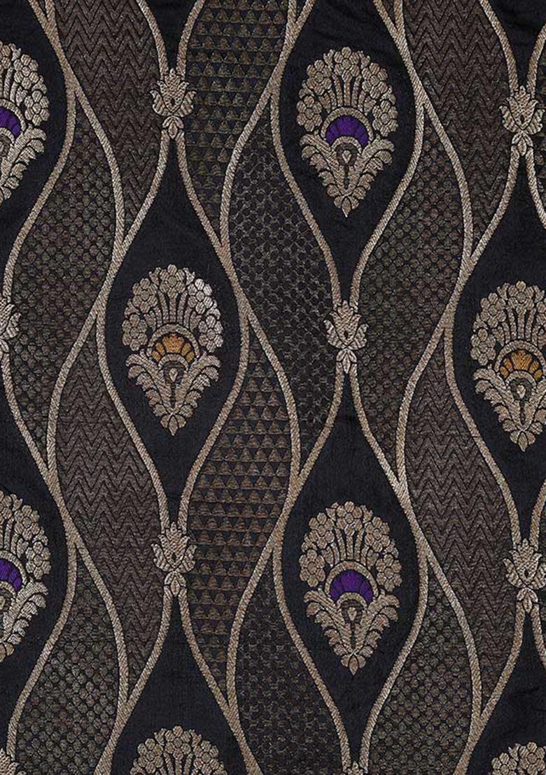 Black Embroidered Brocade Dress - Indya