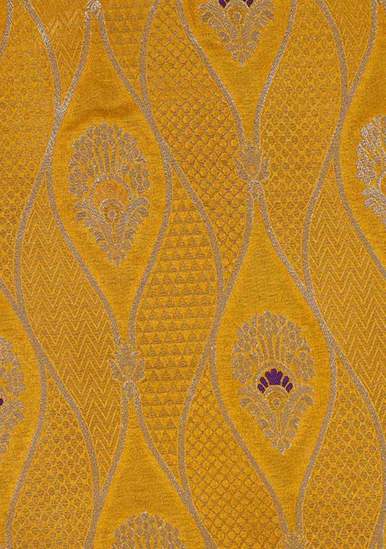 Yellow Embroidered Brocade Dress - Indya