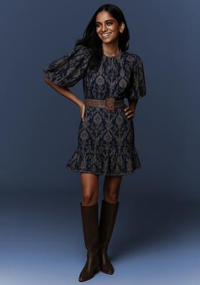 Navy Blue Embroidered Polyester Dress