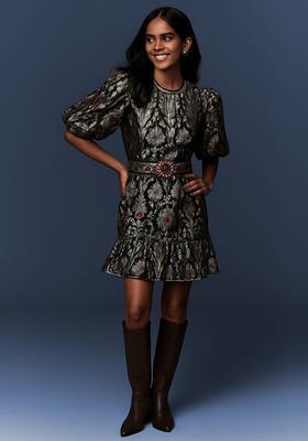 Black Embroidered Polyester Dress