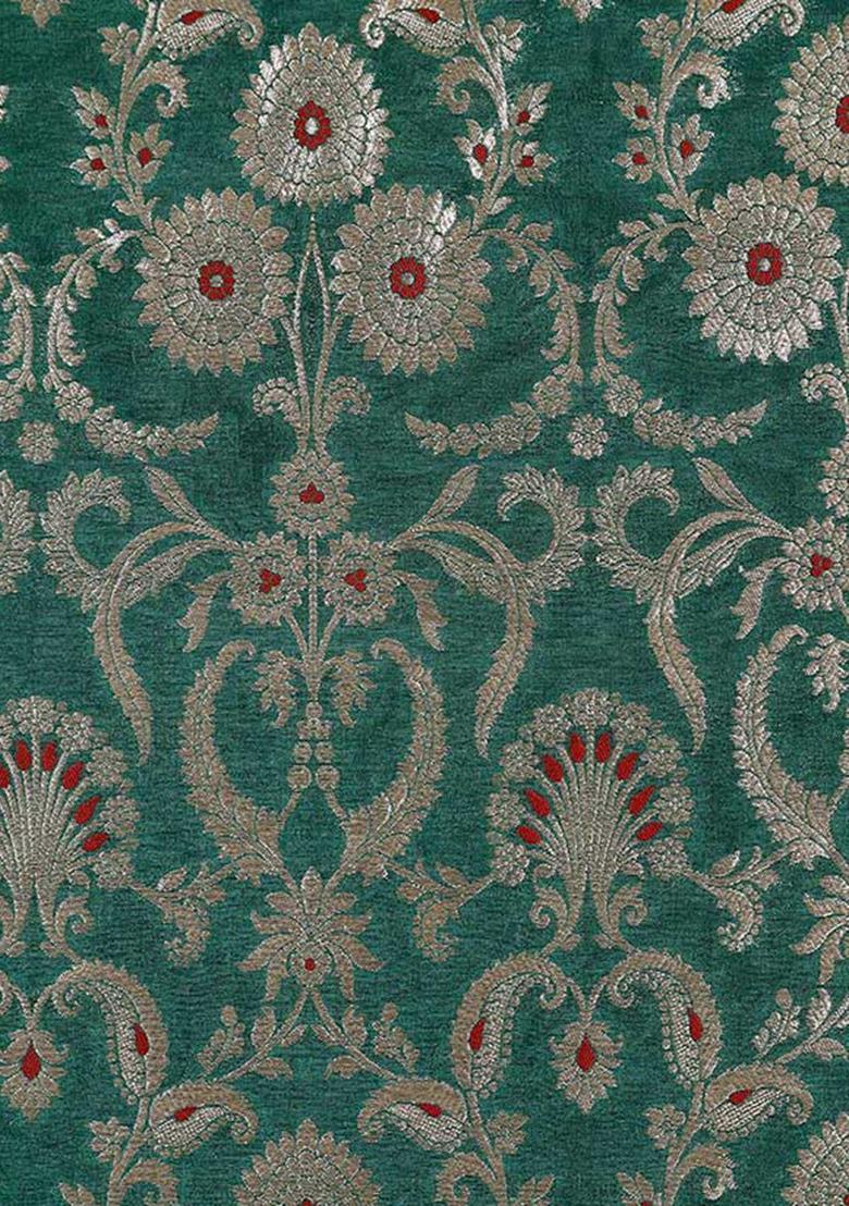 Bottle Green Embroidered Polyester Dress - Indya