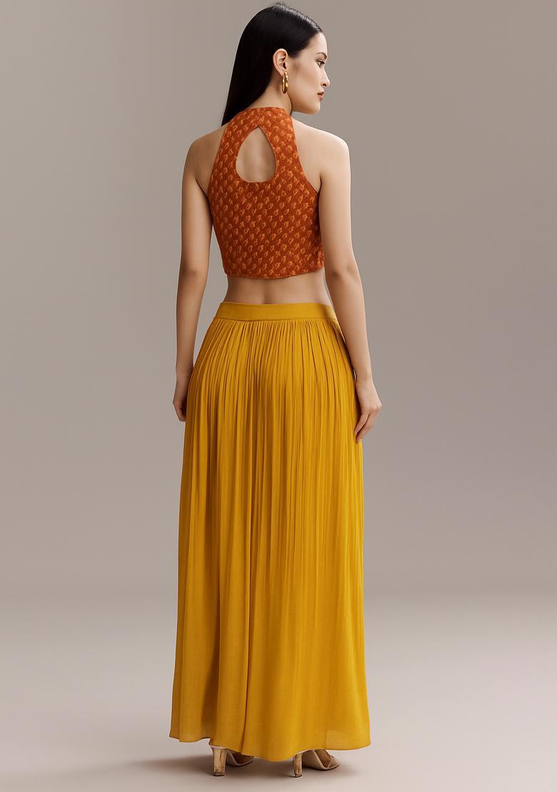 Orange Printed Georgette Fusion Set - Indya
