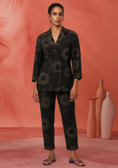 Black Printed Linen Blazer Co-Ord Set