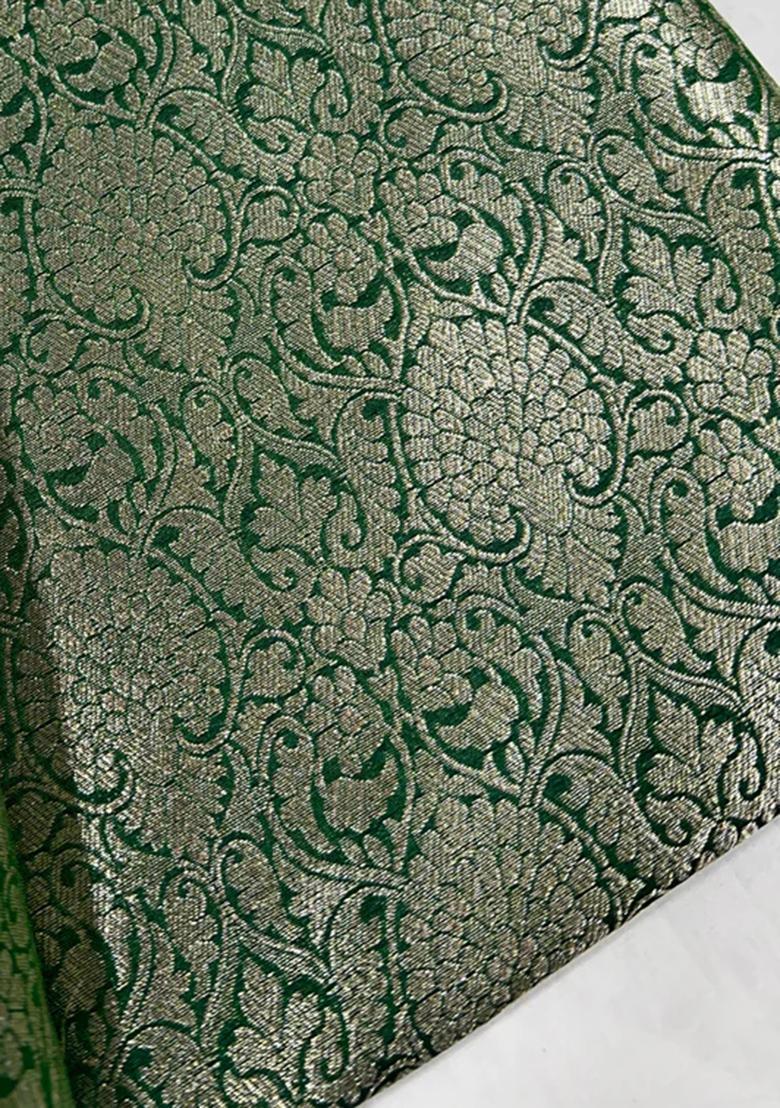 Green Embroidered Brocade Shirt And Short Set - Indya