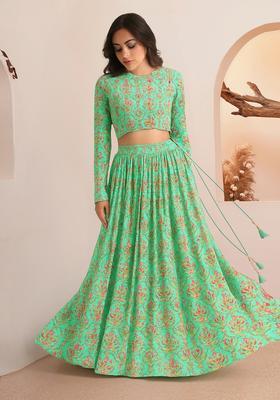 Multicolor Printed Silk Blend Lehenga Set