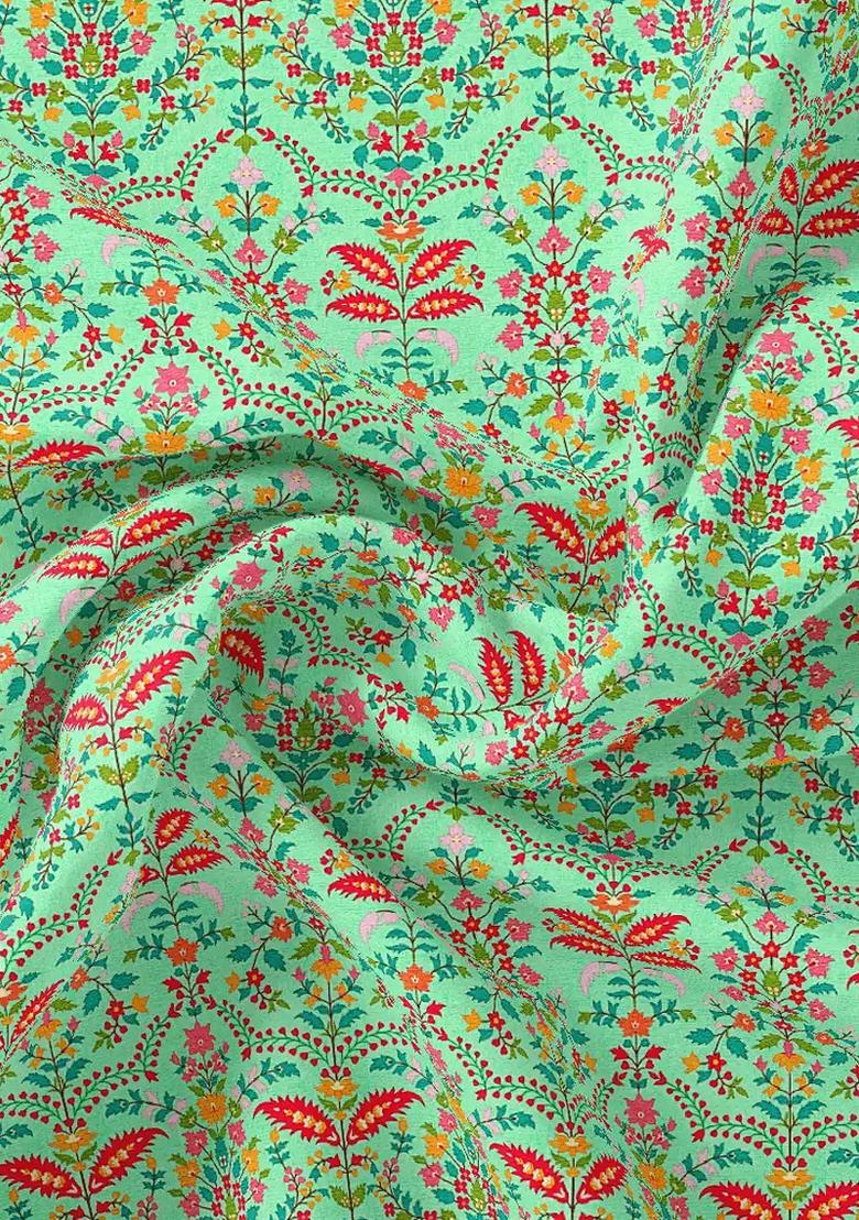 Multicolor Printed Silk Blend Lehenga Set - Indya